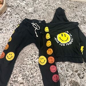 Smiley Face Kids Jogger Set - Black with Multicolor Accents